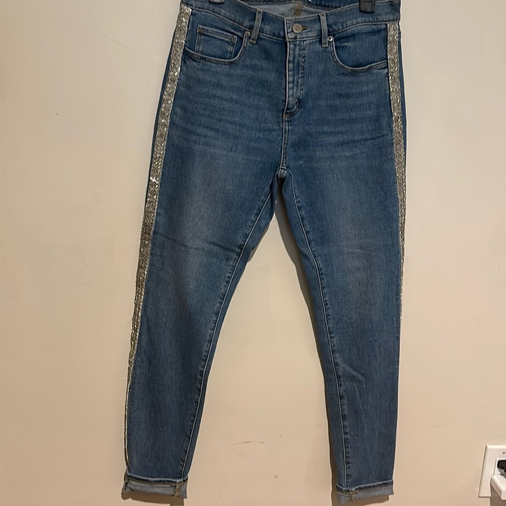 LOFT skinny jeans with bedazzled sides.